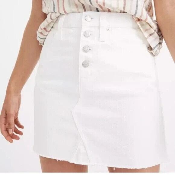 MADEWELL A-Line Rigid Denim Mini Skirt Button-Fly in White - Picture 2 of 12